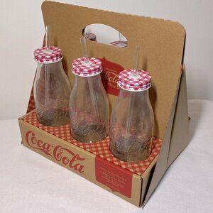 Coca-Cola Glass Bottles with Red Checkered Lids